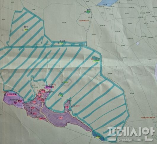 ▲화순군이 특정문중과 임대 계약한 땅 중에는 사업지 일원에서 벗어난 곳도 있으며, 가족놀이공원 일부는 보전관리지역도 포함돼 있다.ⓒ프레시안