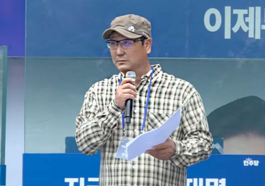 ▲ 20일 파주시에서 열린 더불어민주당 이재명 대선후보 유세에서 박경호 씨가 연설하고 있다. ⓒ이재명 유튜브 갈무리