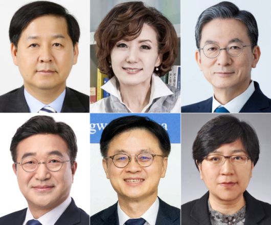 ▲대통령실은 29일 강훈식 대통령비서실장의 브리핑을 통해 이재명 대통령의 장관급 추가 인선을 발표했다. 사진 왼쪽 위부터 구윤철 기획재정부 장관 후보자, 이진숙 교육부 장관 후보자, 정성호 법무부 장관 후보자. 사진 왼쪽 아래부터 윤호중 행정안전부 장관 후보자, 김정관 산업통상자원부 장관 후보자, 정은경 보건복지부 장관 후보자. ⓒ연합뉴스