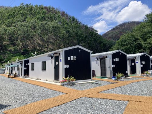 ▲구계2리 임시주택 14동이 밀집한 구역 전경. ⓒ프레시안(손가영)