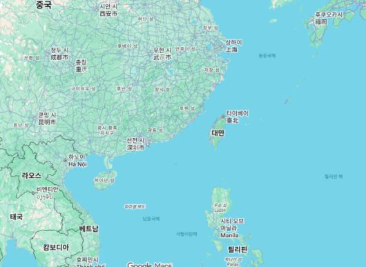 ▲ 지도에서 보면 동북아와 동남아의 경계에 놓인 대만섬의 위치가 보인다. ⓒ구글맵