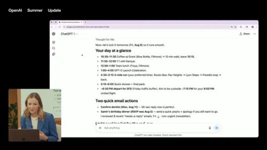 오픈AI가 챗GPT와 지메일, 구글 캘린더, 구글 연락처를 연동하는 기능을 공개했다. [사진: 오픈AI 유튜브]