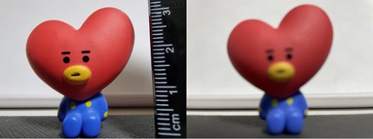 왼쪽이 갤럭시S21 울트라, 오른쪽이 아이폰12 프로로 촬영한 사진이다. 갤럭시S21 울트라는 작은 모형도 가까운 거리에서 선명하게 잡아냈다./사진=백유진 기자