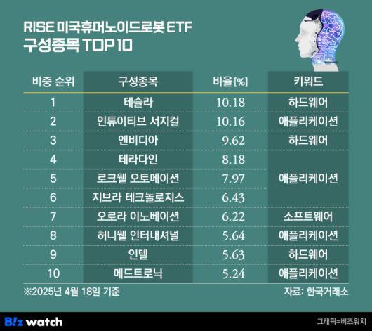 RISE 미국휴머노이드로봇 ETF 구성종목 TOP10