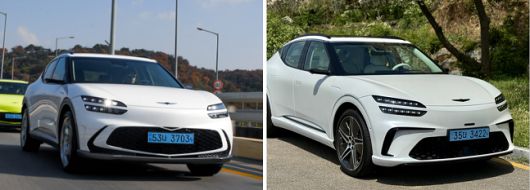 제네시스 GV60과 부분변경 모델(오른쪽)/사진=현대차 제공(왼쪽), 백유진 기자 byj@