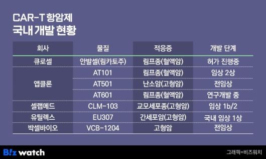 국내 주요 CAR-T 개발 현황. /그래픽=비즈워치