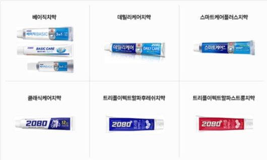 회수 대상 2080 치약 제품들/사진=애경산업