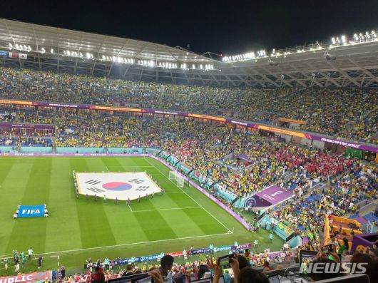 [도하(카타르)=뉴시스]온통 노란색…한국-브라질전 '삼바 카니발이 따로 없네'
