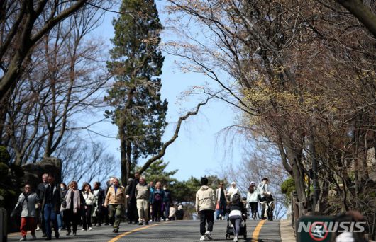 [서울=뉴시스] 김선웅 기자 = 지난 3월26일 서울 중구 남산공원에서 시민들이 나들이를 즐기고 있다. 2023.06.19. mangusta@newsis.com