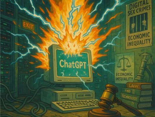 [서울=뉴시스] 챗GPT가 제작한 폭발하는 AI. (그림=챗GPT 생성) 2025.04.23. photo@newsis.com *재판매 및 DB 금지