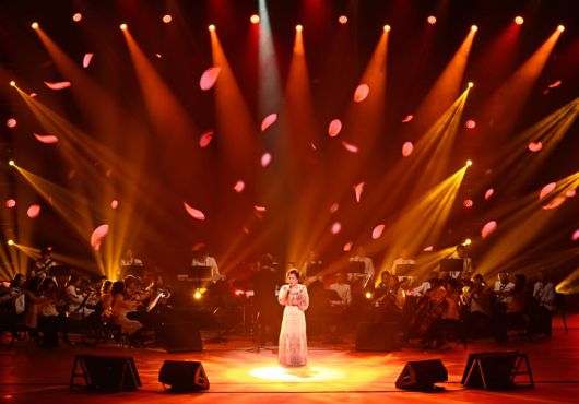 [서울=뉴시스] 조수정 기자 = '엘레지의 여왕' 국민가수 이미자가 26일 서울 세종문화회관 대극장에서 '전통가요 헌정 공연 <맥(脈)을 이음>'을 열고 열창하고 있다. (사진=쇼당이엔티 제공) 2025.04.27. photo@newsis.com *재판매 및 DB 금지