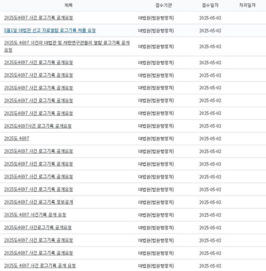 [서울=뉴시스] 정보공개청구 게시 목록.(사진=대한민국 법원 사법정보공개포털 홈페이지 갈무리) *재판매 및 DB 금지