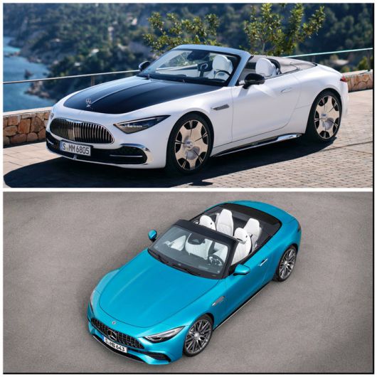 [서울=뉴시스] 위부터 메르세데스-마이바흐 SL 680 모노그램 시리즈  화이트 앰비언스와 메르세데스-AMG SL 43 (사진=메르세데스-벤츠코리아 제공) photo@newsis.com *재판매 및 DB 금지