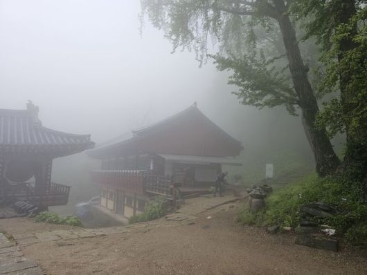 [서산=뉴시스] 김덕진 기자=10일 충남 서산 부석사 금동관세음보살좌상이 모셔져 있는 설법전에 짙은 연무가 끼어 있다. 2025.05.10. spark@newsis.com *재판매 및 DB 금지