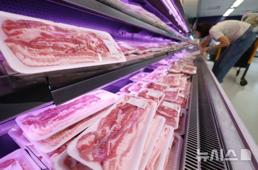 [서울=뉴시스] 김진아 기자 = 사진은 13일 서울 시내의 한 대형마트에 진열된 돼지고기. 2025.05.13. bluesoda@newsis.com