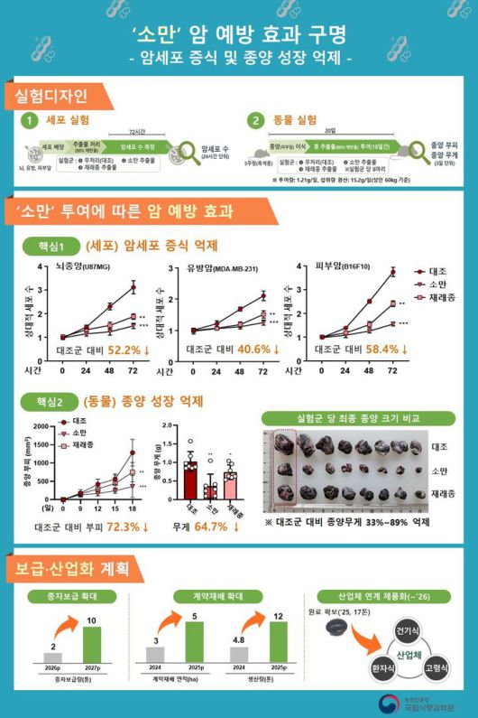 [세종=뉴시스] 검정콩 소만 암 예방 효과. (자료=농촌진흥청 제공) *재판매 및 DB 금지