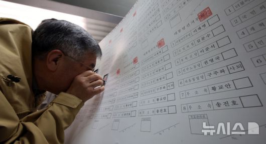 [파주=뉴시스] 김금보 기자 = 강화군선거관리위원회 직원이 25일 오전 경기도 파주시 갑우문화사에서 제21대 대통령 선거 투표용지를 검토하고 있다. 2025.05.25. kgb@newsis.com