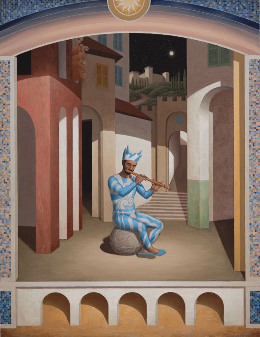 〈밤의 플루트 연주자〉, 2023, 린넨에 오일 템페라, 195×150cm.  사진_ 작가 및 갤러리바톤 제공  (1) *재판매 및 DB 금지