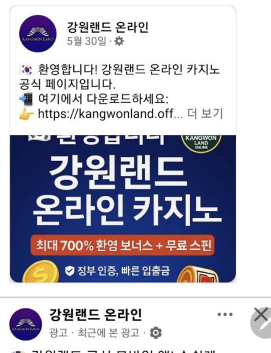 SNS를 통해 홍보하고 있는 강원랜드 사칭 온라인 불법 카지노 사이트.(사진=SNS캡처)  *재판매 및 DB 금지