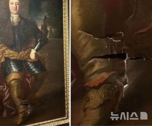 [서울=뉴시스]이탈리아 피렌체 우피치 미술관에서 한 관광객이 셀카를 찍다 18세기 초상화를 훼손해 논란이 일고 있다. (사진=데일리메일) 2025.6.23