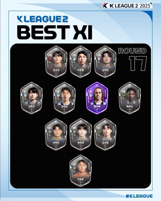 [서울=뉴시스] 하나은행 K리그2 2025 17라운드 베스트11. (사진=한국프로축구연맹 제공) *재판매 및 DB 금지
