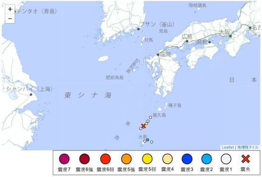 [뉴시스] 1일 오후 5시 14분 진도 4 규모의 지진이 발생한 도카라 열도 해역. (출처=일본 기상청 홈페이지) *재판매 및 DB 금지