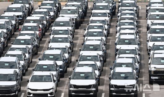 [평택=뉴시스] 김종택 기자 = 경기 평택항 자동차 전용부두에 수출용 차량이 세워져 있는 모습. 2025.07.01. jtk@newsis.com