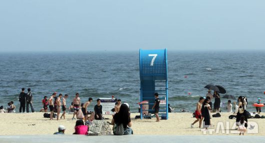 [부산=뉴시스] 하경민 기자 = 부산에 폭염경보가 발효 중인 4일 해운대해수욕장을 찾은 시민과 관광객들이 물놀이를 즐기고 있다. 2025.07.04. yulnetphoto@newsis.com