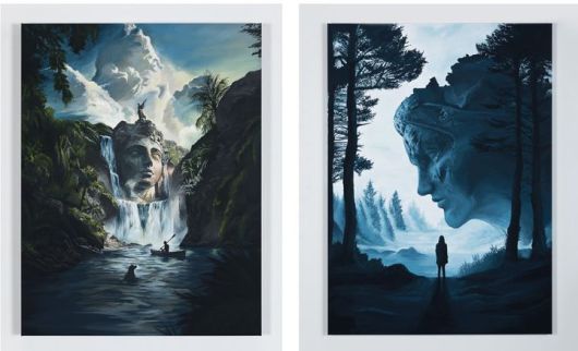 Daniel Arsham, The Wanderer and Their Dog, 2025, Acrylic on canvas,  76.2 × 58.4 × 5.1 cm. Courtesy of the artist and Perrotin.  Daniel Arsham, In the Blue Mist, 2025, Acrylic on canvas, 150 × 108 × 5.1cm. Courtesy of the artist and Perrotin *재판매 및 DB 금지