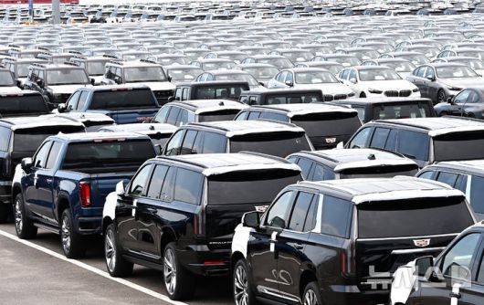 [평택=뉴시스] 김종택 기자 = 한미 관세협상이 타결된 31일 경기 평택시 포승읍 평택항 자동차 전용부두에 수입된 미국산 자동차가 세워져 있다. 2025.07.31. jtk@newsis.com