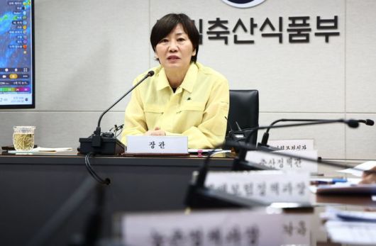 [세종=뉴시스]송미령 농림축산식품부 장관이 농촌진흥청, 산림청, 농협중앙회 등 농업관련 유관기관과 호우 대비 추진상황 점검회의를 개최하고 있다. (사진=농식품부 제공) *재판매 및 DB 금지