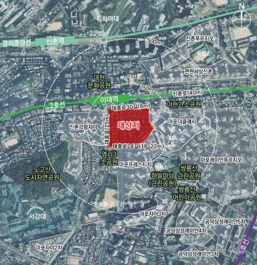 [서울=뉴시스]마포구 염리동 488-14번지 일대 위치도.