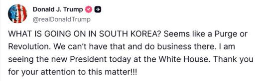 [워싱턴=뉴시스](사진=트럼프 트루스소셜 캡쳐). 2025.08.25. *재판매 및 DB 금지