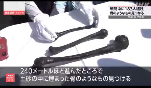 [서울=뉴시스]일제강점기 조선인 136명 등이 수몰된 야마구치(山口?)현 우베(宇部)시 '조세이(長生) 탄광'에서 희생자의 유골로 추정되는 뼈가 25일 발견됐다. 사진은 일본 공영 NHK 보도 장면 갈무리. <사진캡처=NHK> 2025.08.25. *재판매 및 DB 금지.