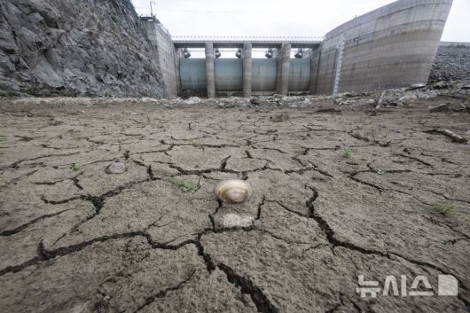 [강릉=뉴시스] 김근수 기자 = 강릉지역에 극심한 가뭄 계속되는 4일  강원 강릉 오봉저수지의 바닥이 갈라져 있다. 2025.09.04. ks@newsis.com