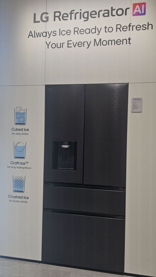 [베를린=뉴시스]LG전자는 올해 IFA 2025를 통해 얼음을 3가지 종류로 만들 수 있는 아이스 메이커를 선보였다. 원형 얼음(크래프트 아이스)을 만들 수 있는 것이 특징이다. photo@newsis.com *재판매 및 DB 금지