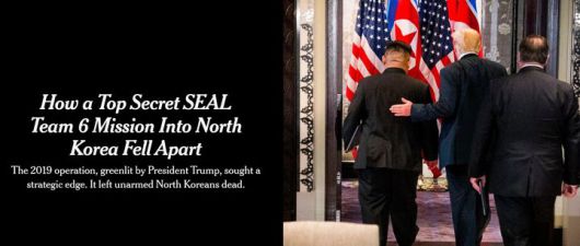 [서울=뉴시스]도널드 트럼프 미국 대통령이 과거 재임 시절 북한에 도청장치를 설치하기 위해 미 해군 특수부대 네이비실을 투입했으나, 민간인을 살해하고 실패에 그쳤다고 뉴욕타임스(NYT)가 5일(현지 시간) 보도했다. (사진=뉴욕타임스 홈페이지 캡쳐). 2025.09.06. *재판매 및 DB 금지