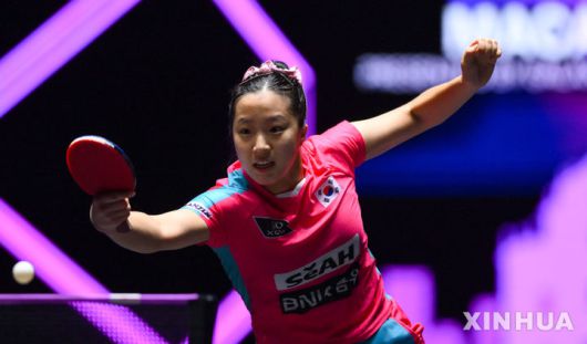 [마카오=신화/뉴시스] 탁구 신유빈, 월드테이블테니스(WTT) 챔피언스 도하 2026 32강 탈락. 사진은 지난해 9월 마카오 챔피언스 당시. 2025.09.10.