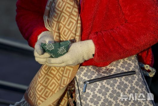 [서울=뉴시스] 정병혁 기자 = 영하권 추위를 보인 25일 서울 중구 명동에서 한 여행객이 핫팩을 쥐고 이동하고 있다. 2025.12.25. jhope@newsis.com