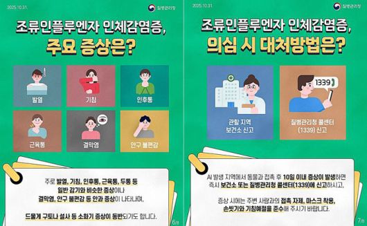 [원주=뉴시스] 조류인플루엔자(AI) 주요 증상과 의심 시 대처방법. (사진=원주시 제공) 2026.01.21. photo@newsis.com *재판매 및 DB 금지