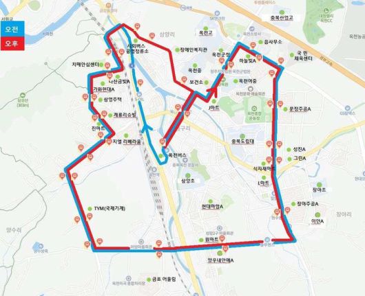 [옥천=뉴시스] 옥천읍 순환버스 노선도. (사진=옥천군 제공) 2026.01.22. photo@newsis.com   *재판매 및 DB 금지