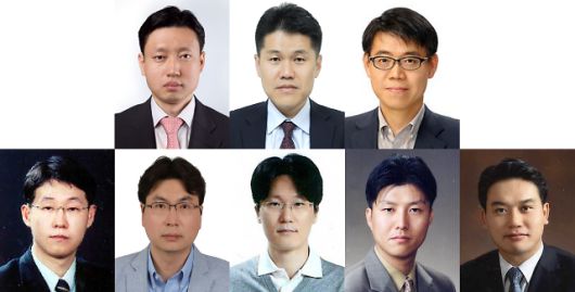 (윗줄 왼쪽부터) 부사장으로 승진한 문남수 센터장, 박현양 팀장, 조영식 팀장, (아랫줄 왼쪽부터) 상무로 승진한 김병수 팀장, 김송범 팀장, 소택영 팀장, 전진권 팀장, 한부석 그룹장