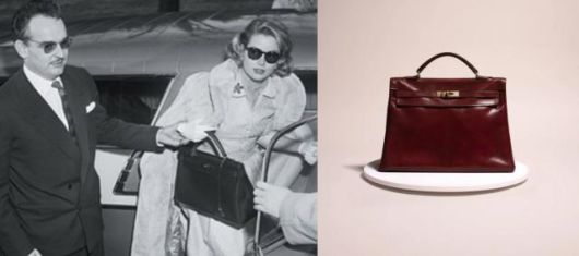 그레이스켈리가 켈리백을 들고 있는 사진으로 이를 통해 켈리백이 유명해지게 됐다(왼쪽), 켈리백. [사진=온라인 커뮤니티 캡쳐, 에르메스]