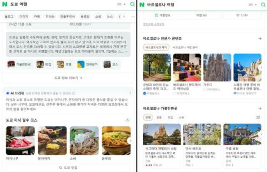 왼쪽은 AI 브리핑이 적용된 플레이스 검색, 오른쪽은 적용되지 않은 플레이스 검색 [사진=온라인 캡처]