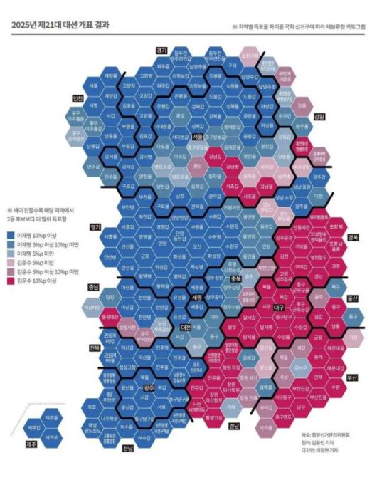 제21대 대통령 선거 투표 결과. [사진=중앙선거관리위원회, 시사인]