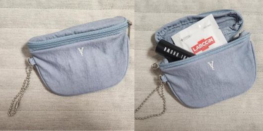 아비에무아 '뚜또 미니 루즈 파우치 키링'. 미니멀한 디자인에 'A' 로고 자수가 특징이다. [사진=조현미 기자 hmcho@ajunews.com]