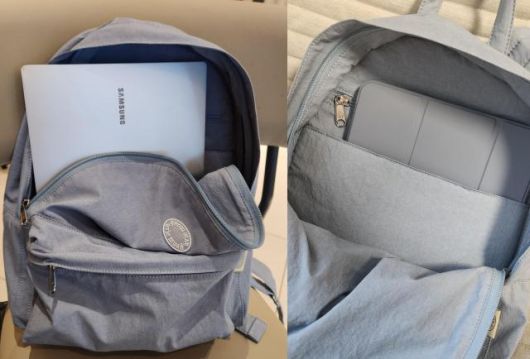 아비에무아 '뚜또 미니 백팩' 내부 모습, 11인치 노트북을 넣어도 될 정도로 넉넉하고, 내부 포켓은 아이패드를 넣기에 좋다. [사진=조현미 기자 hmcho@ajunews.com]