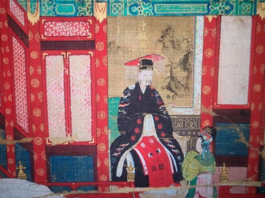 석가탄생도 (일본혼가쿠지). 태자가 태어났다는 소식을 듣는 석가모니의 아버지 정반왕 [사진=윤주혜 기자]