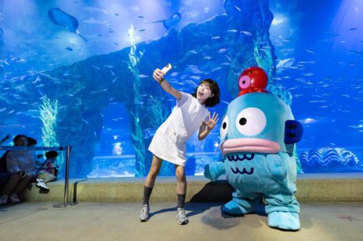 롯데월드 아쿠아리움 한교동 라이브캐릭터 그리팅. [사진=롯데월드]