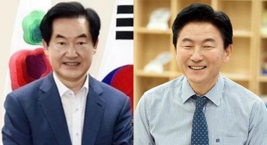 안병용 신한대학교 교수와 김동근 의정부 시장(왼쪽부터) [사진=연합뉴스]